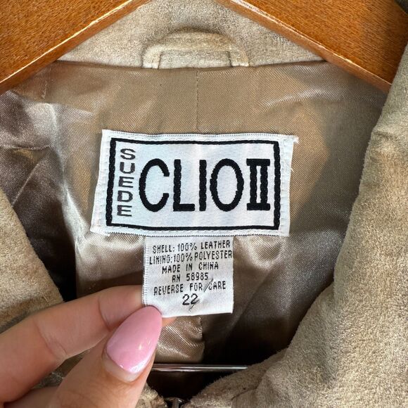 CLIO II Tan Genuine Suede Zip Up Blazer Jacket Women's Sz 22 Retro Boho Western - Picture 6 of 6